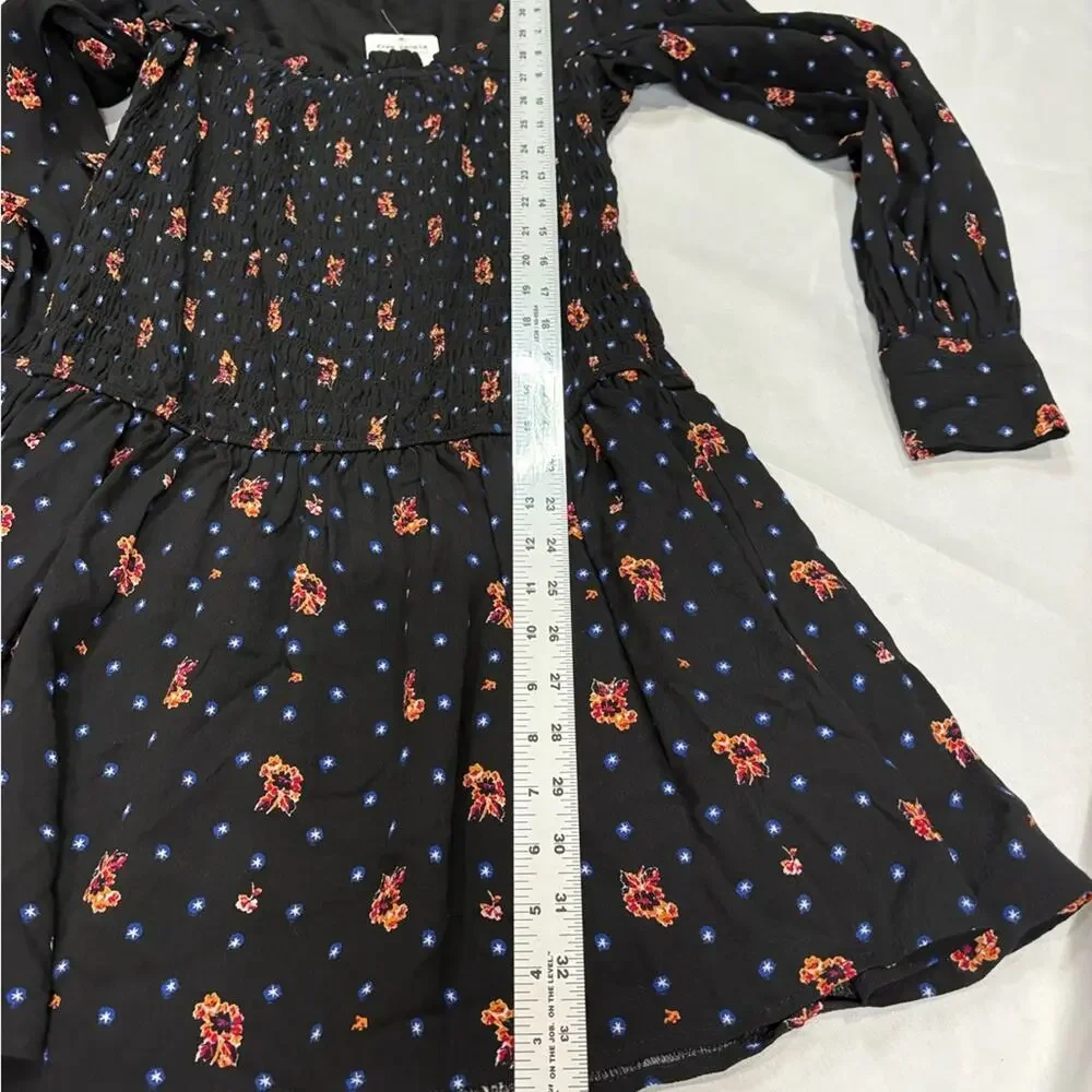 Free People Two Faces Milkmaid Black Floral Long Sleeve Dress NWT Sz S Womens